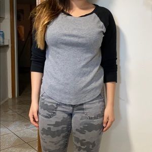 Grey and black baseball tee
